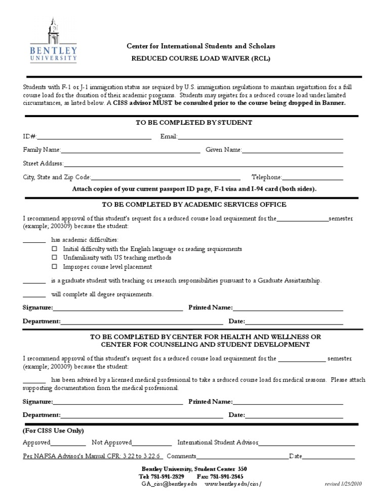 Reduced Course Load Waiver for F-1/J-1 Students | PDF | Government And ...