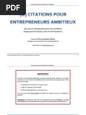 365 Citations Pour Entrepreneurs Ambitieux Dushan Jancik L Internet Livres Numeriques