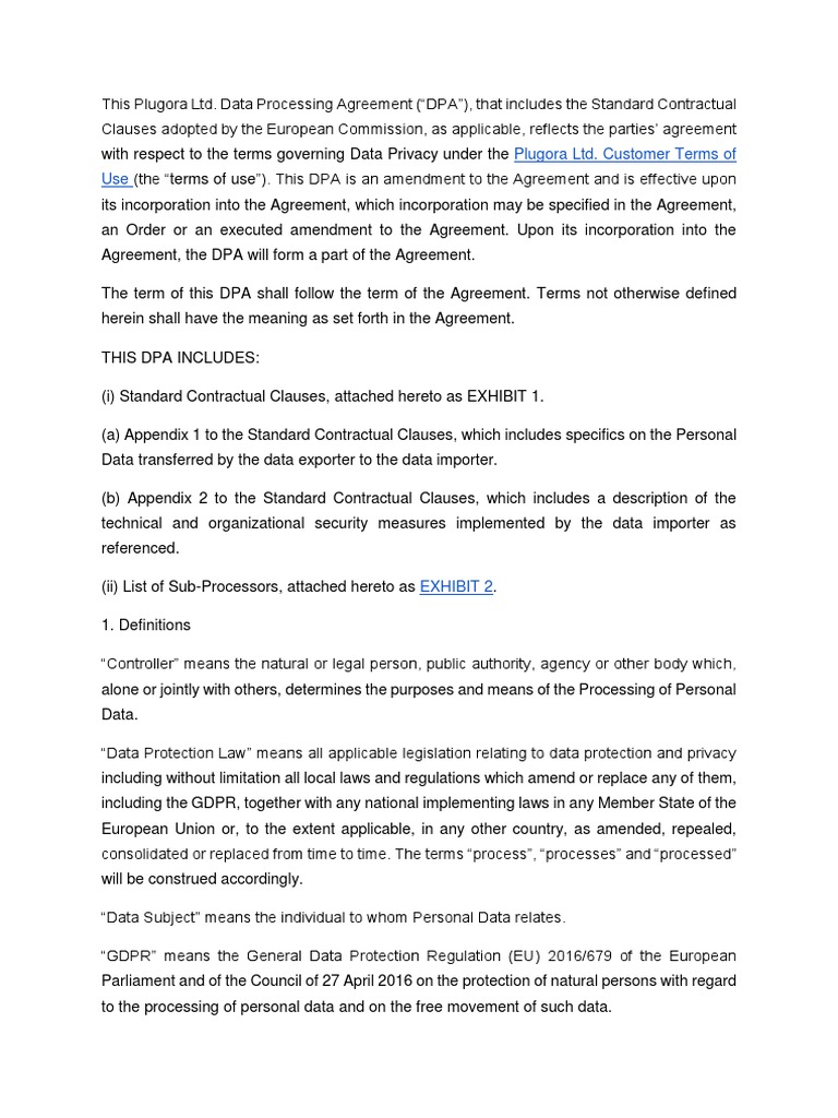 Plugora Ltd. Data Processing Agreement | PDF | Personally Identifiable ...