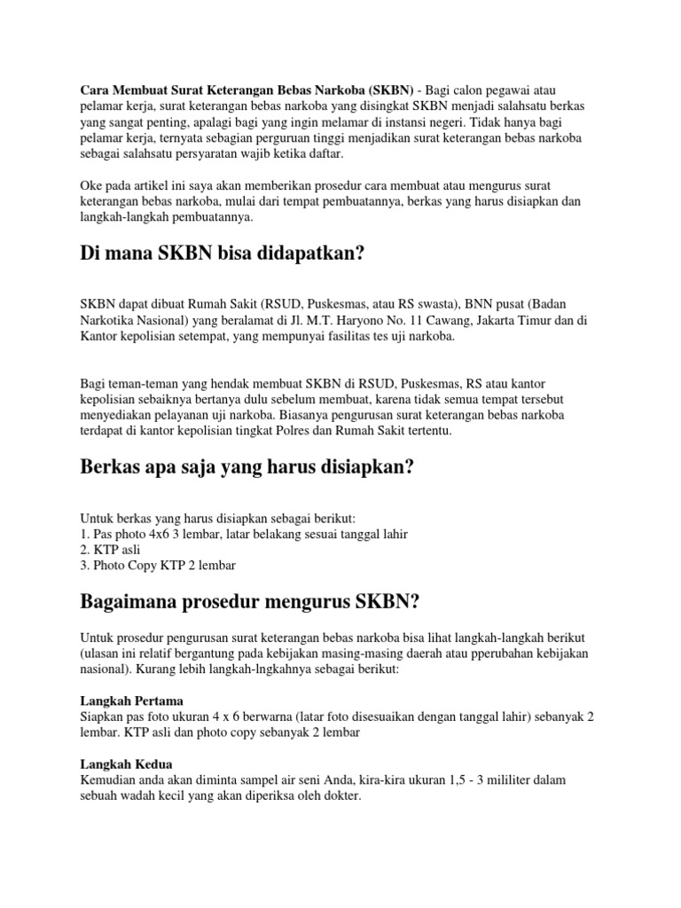 Cara Membuat Surat Keterangan Bebas Narkoba