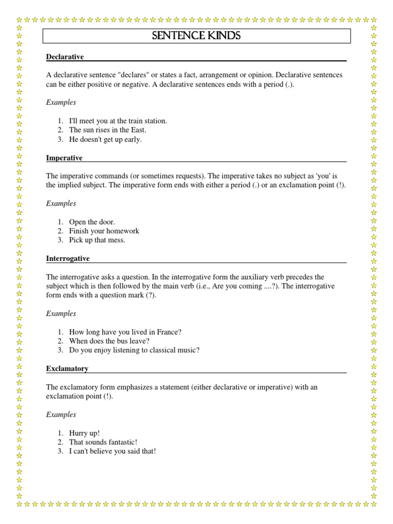Kinds Types Of Sentences pdf Sentence Linguistics Languages