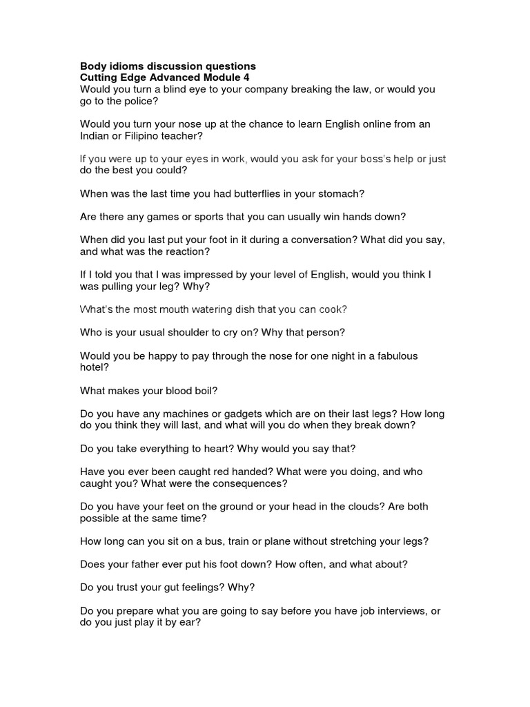 Body Idioms for Conversation Practice | PDF | Job Interview