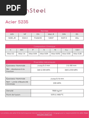 Fiche Technique Acier S235Jr | Pdf | Matériaux | Génie Du Bâtiment