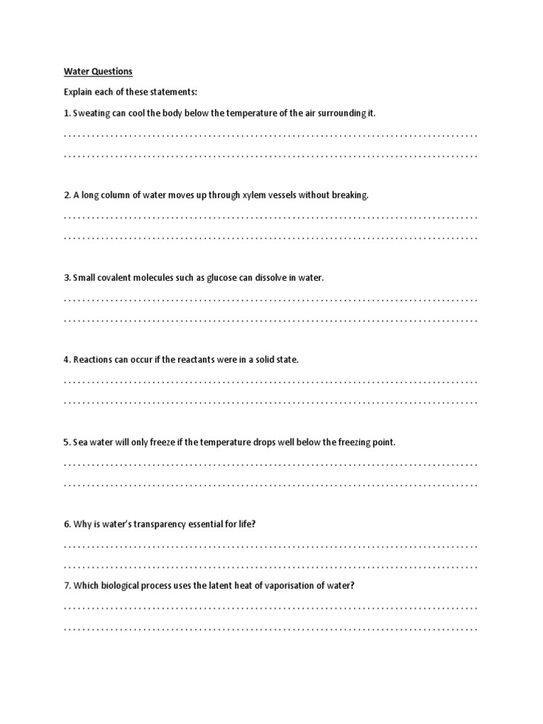 Water Questions | PDF | Freezing | Life