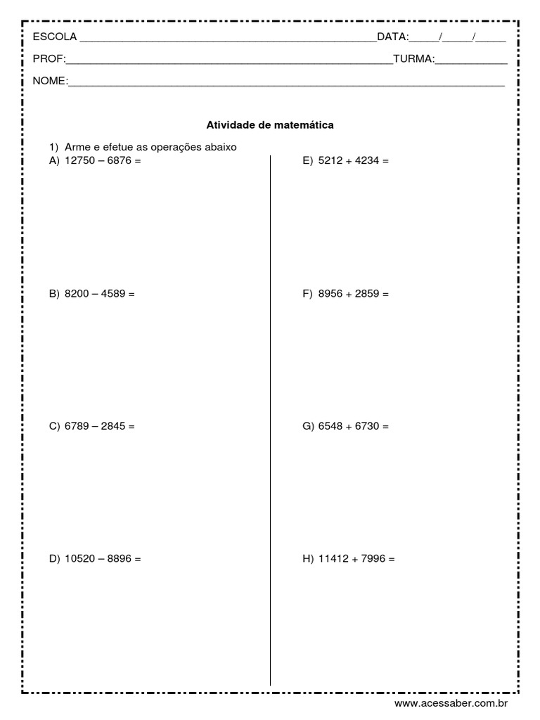Atividade de Matematica As Quatro Operações 5º Ou 6º Ano PDF | PDF