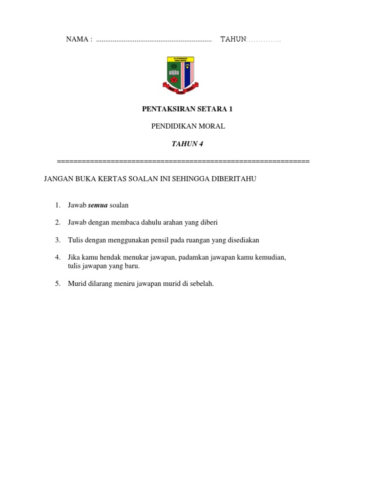 Ujian Mac Pendidkan Moral Tahun 4