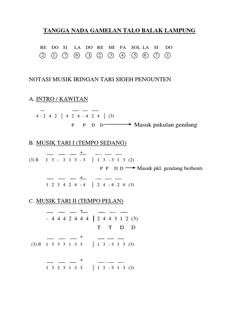 Notasi Tari Sigeh Penguten | PDF