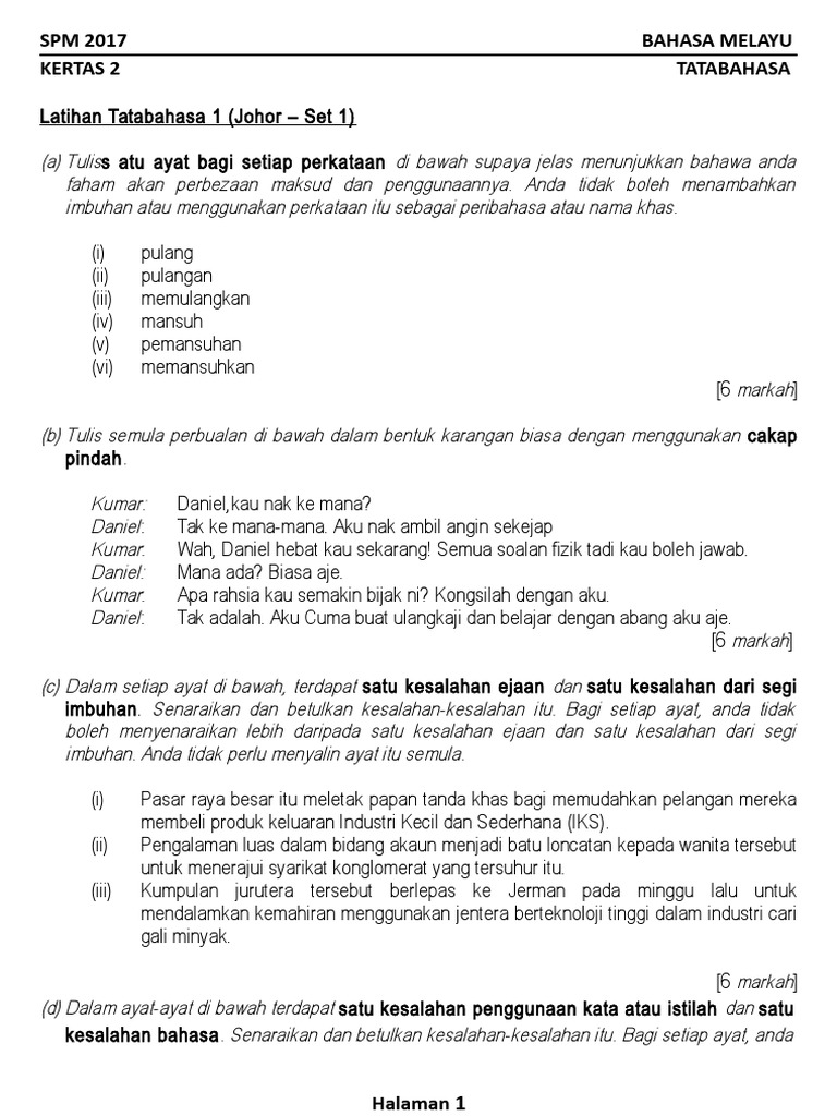 6 Koleksi Soalan Tatabahasa Percubaan Spm 2017 Se Malaysia Pdf
