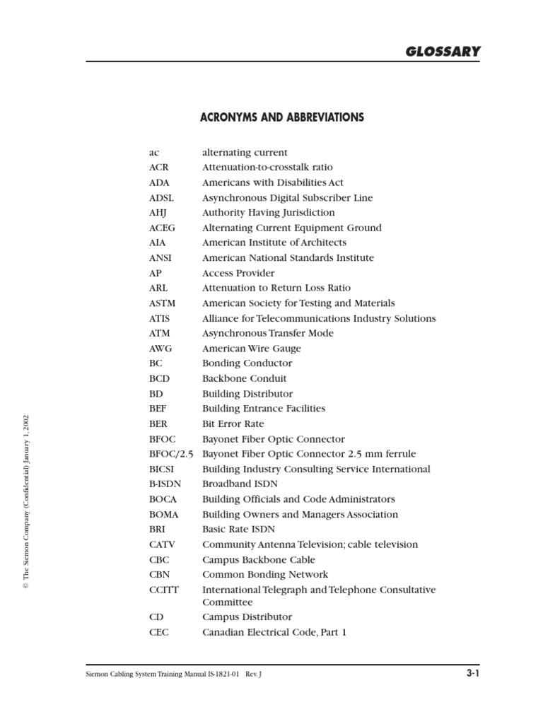 Acronyms and Abbreviations Glossary PDF Electrical Wiring