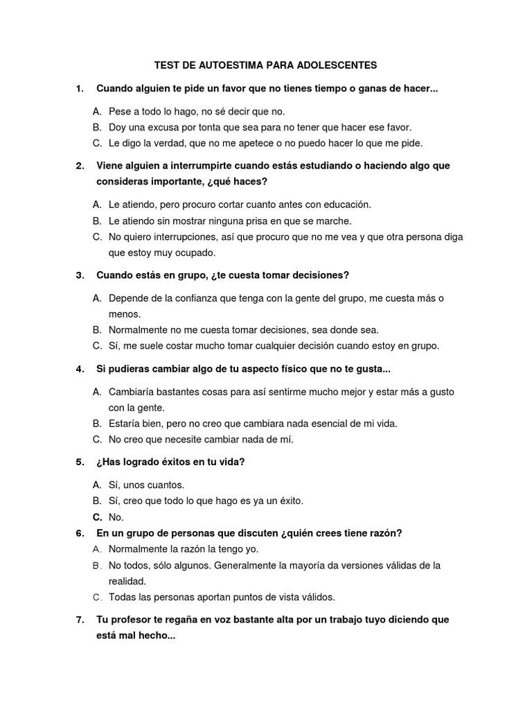 Test de Autoestima para Adolescentes | PDF | Verdad | Toma de decisiones