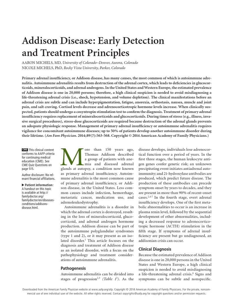 Addison Disease Early Detection and Treatment | PDF | Adrenal Gland ...