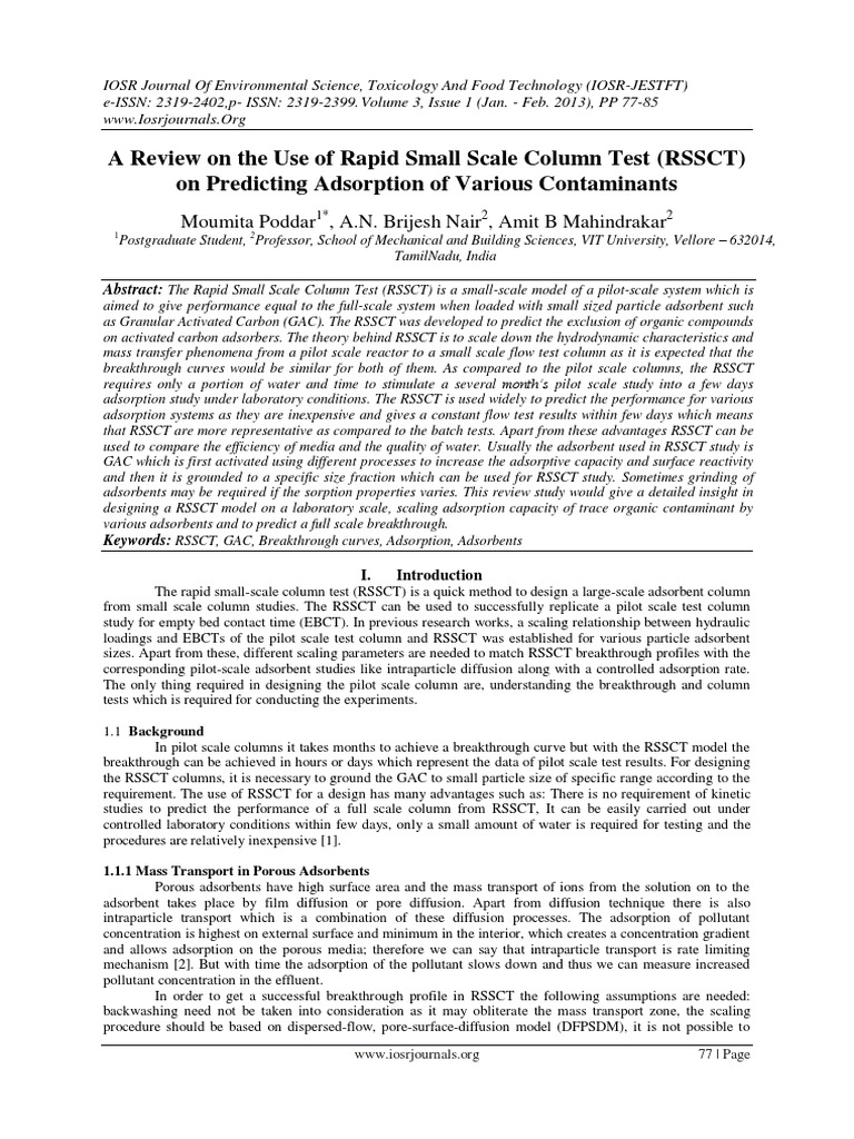 A Review On The Use of Rapid Small Scale Column Test (RSSCT) | PDF ...