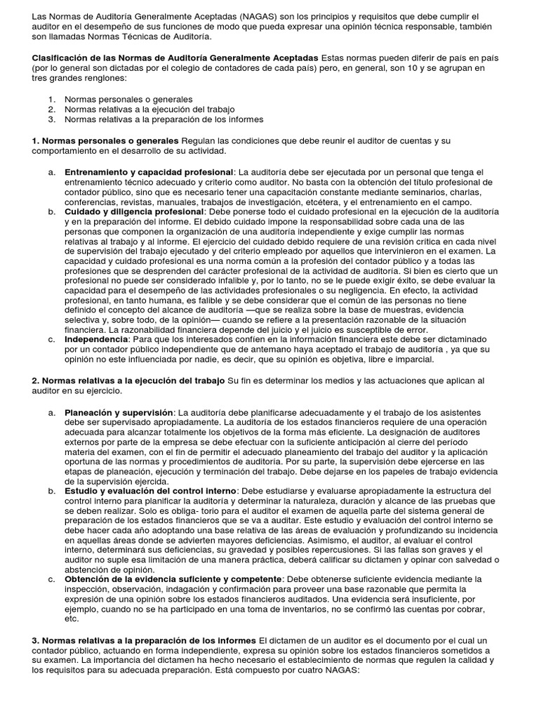 Las Normas de Auditoría Generalmente Aceptadas Tema 2 | PDF | Contralor ...