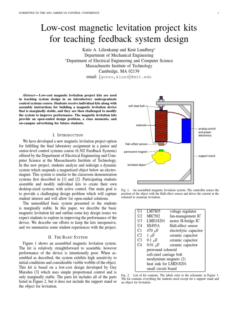 LowCost Levitation Kits Teaching Feedback System Design