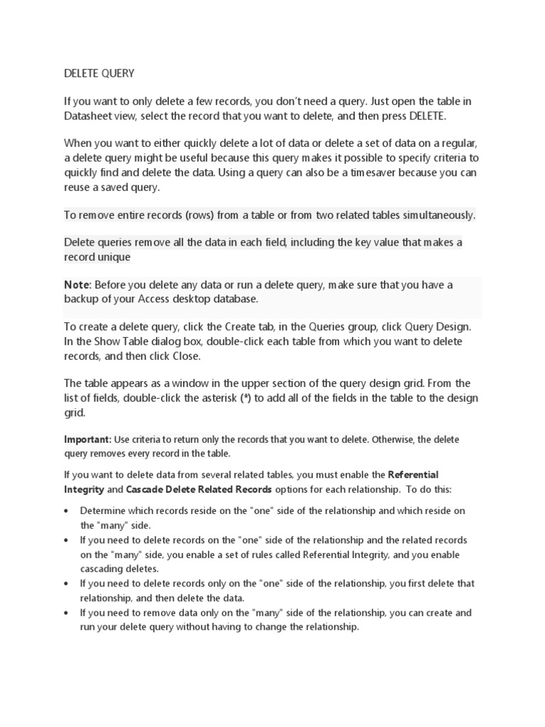 Integrity and Cascade Delete Related Records Options For Each