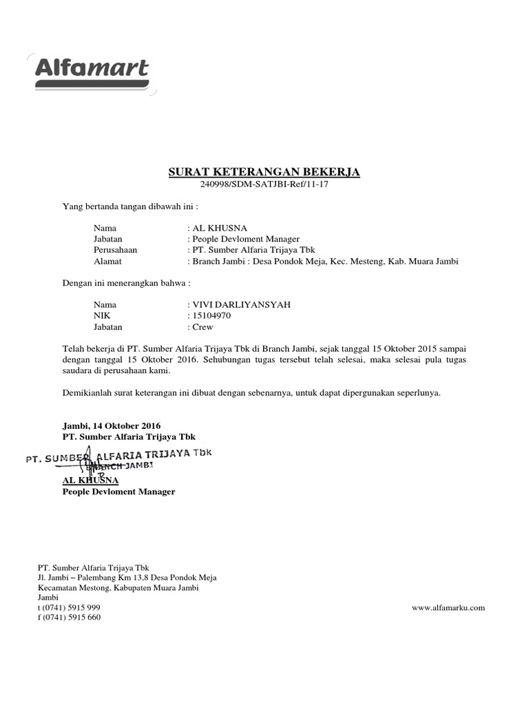 Surat Keterangan Bekerja Pdf