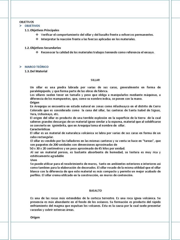 Comportamiento del Sillar y Basalto | PDF | Basalto | Rocas