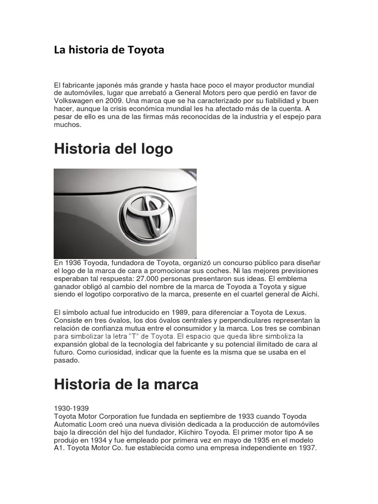 La Historia de Toyota | PDF | Toyota | Vehículos
