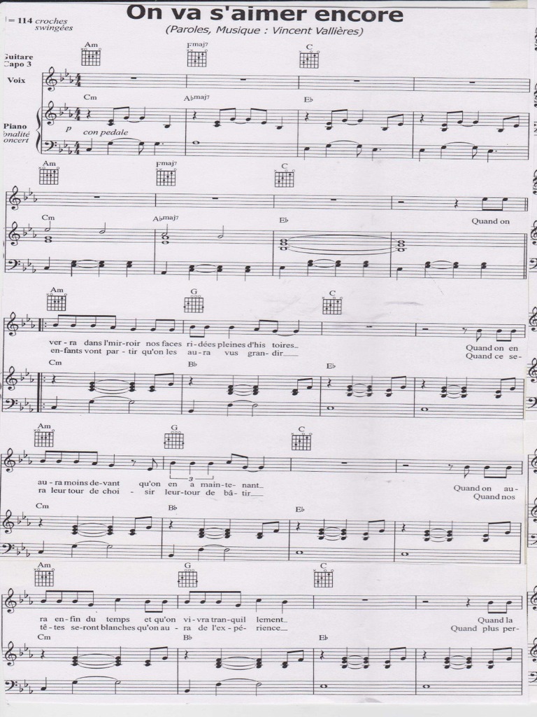 Partition Je Vais T Aimer Pdf Guitare Vincent Vallieres On Va S Aimer Encore PDF | PDF
