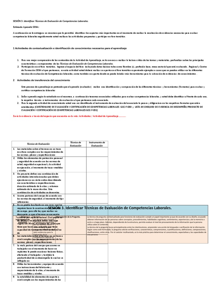 Identificar Técnicas de Evaluación de Competencias Laborales | PDF ...
