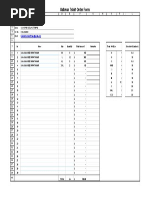 Sample Tshirt Order Form