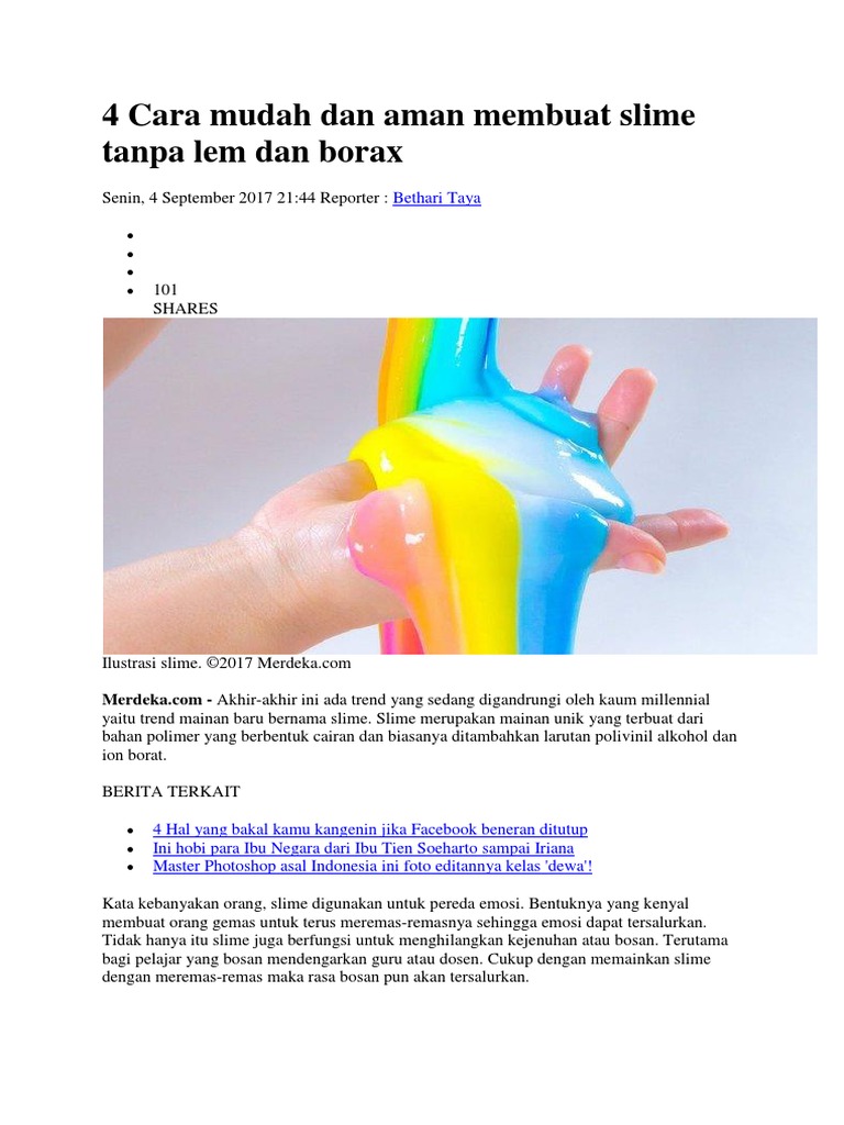 4 Cara Mudah Dan Aman Membuat Slime Tanpa Lem Dan Borax