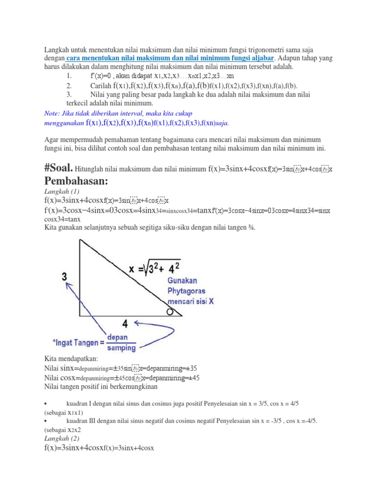 Langkah Untuk Menentukan Nilai Maksimum Dan Nilai Minimum