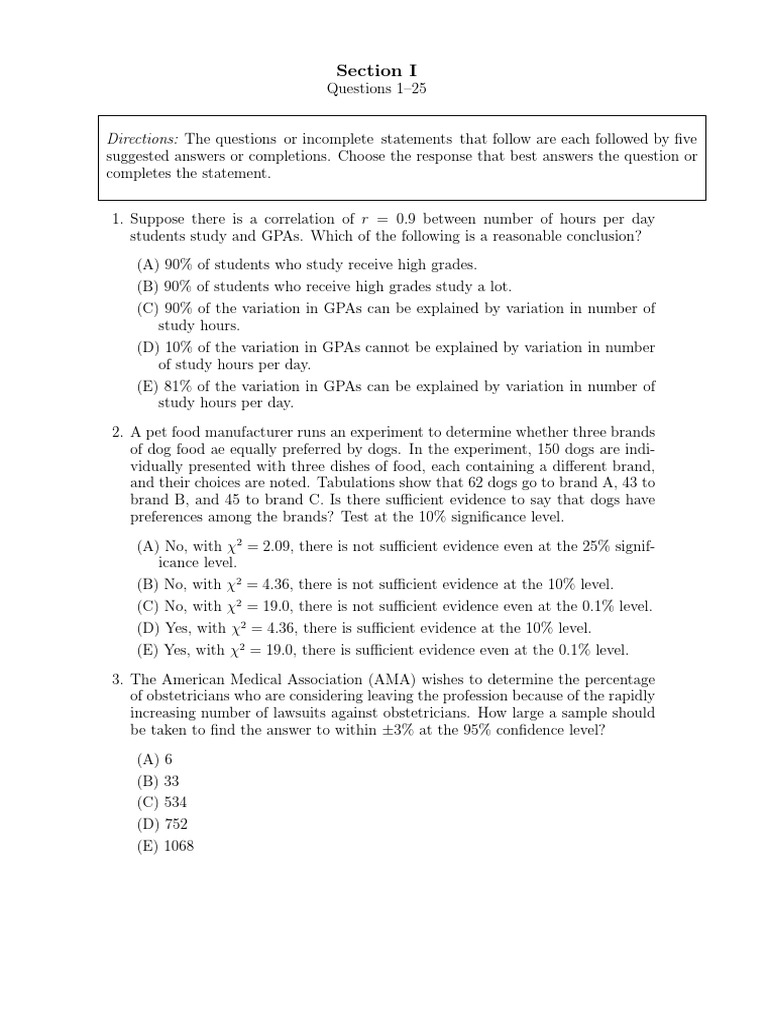 AP Statistics Multiple Choice Practice | PDF | Statistical Hypothesis ...