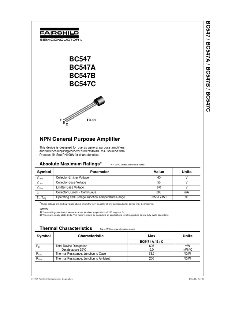 BC547 | PDF | Bipolar Junction Transistor | Amplifier