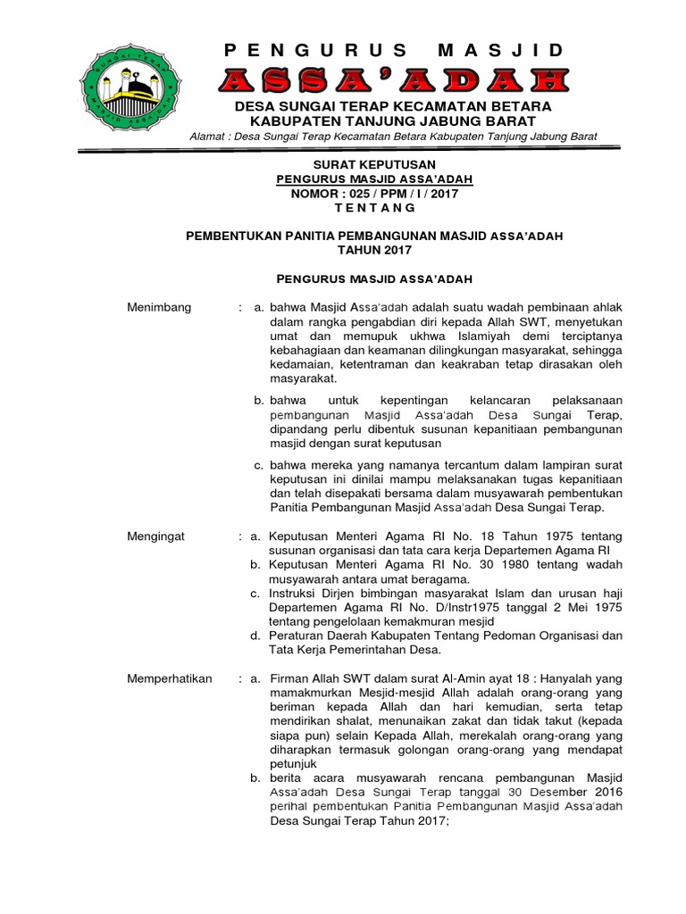 Sk Panitia Pembangunan Masjid Masnurul