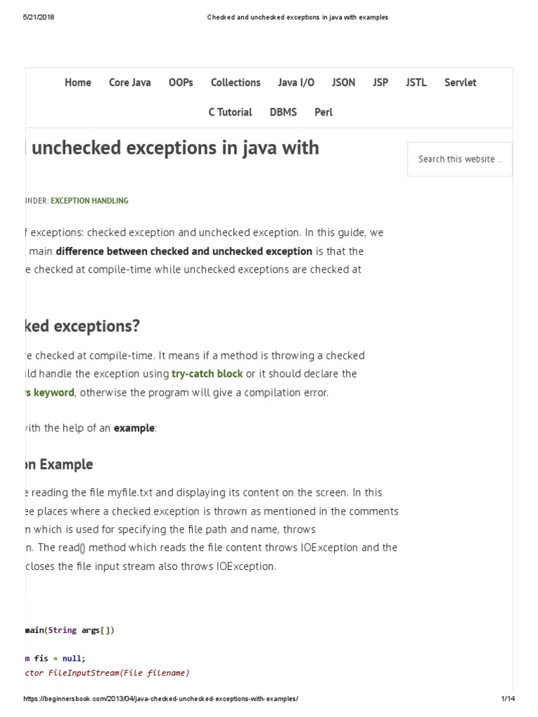Checked and Unchecked Exceptions in Java With Examples PDF Array Data Type Java