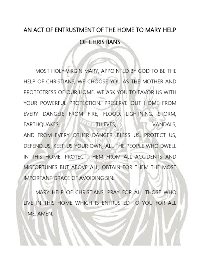 An Act of Entrustment of The Home To Mary Help of Christians | PDF ...