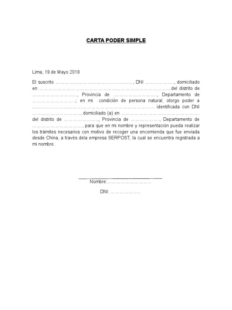 Modelo De Carta Poder Notarial Peru
