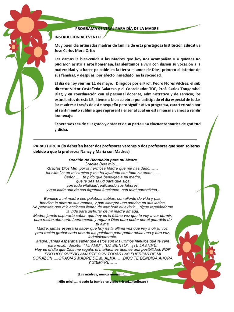 Programa de Celebración Día de la Madre | PDF | Amor | Religión y creencia