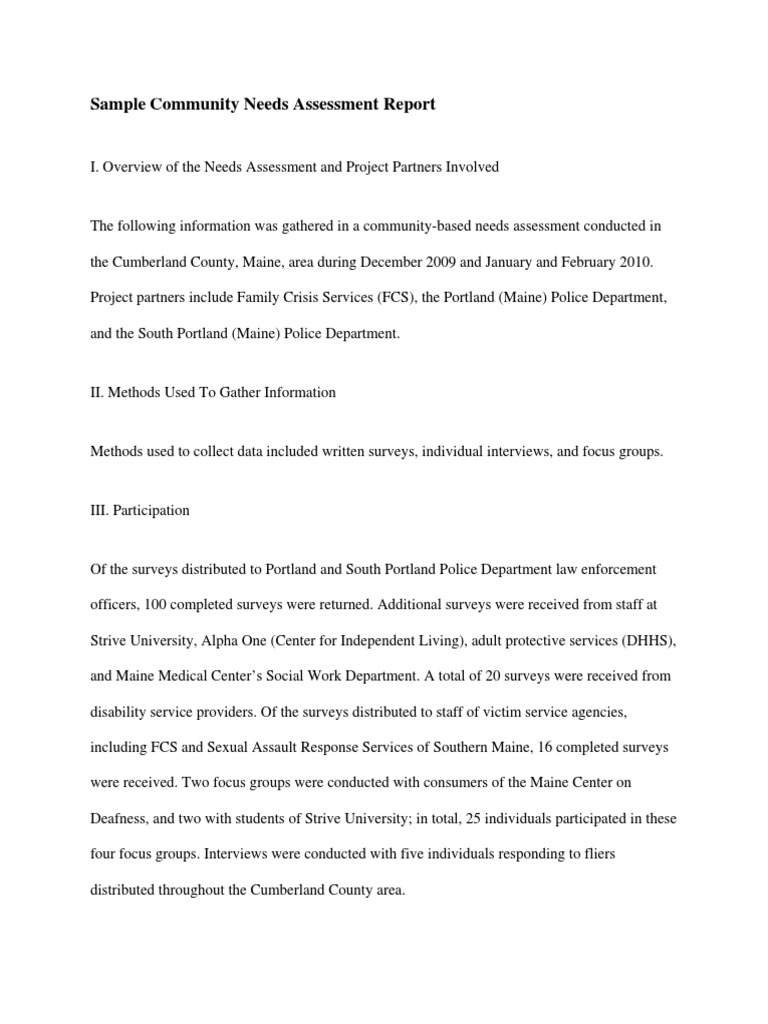 Sample Community Needs Assessment Report | PDF | Needs Assessment ...