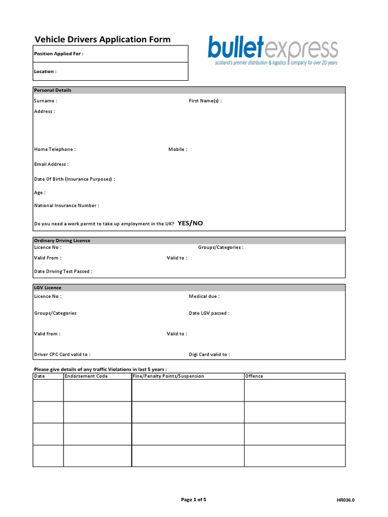 Bullet Drivers Application Form | PDF | Common Law | Government Information