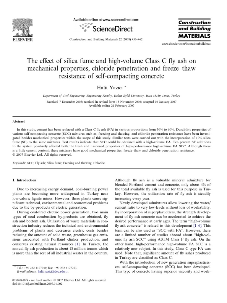 The Effect of Silica Fume and High-Volume Class C Fly Ash PDF | PDF ...