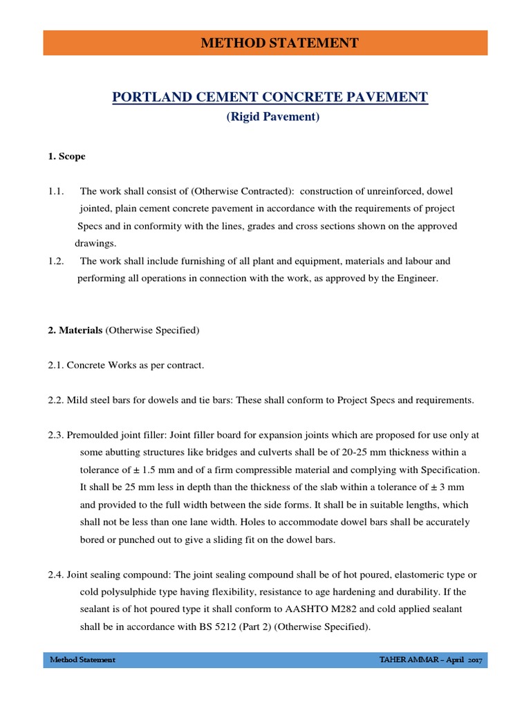 Concrete Method Statement PDF Free, PDF, Concrete