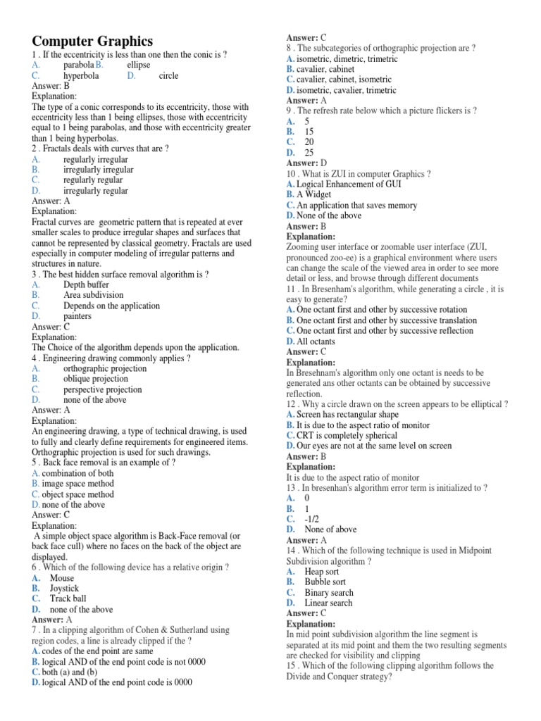 Computer Graphics mcq Pixel Computer Graphics