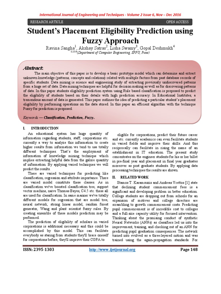 Student's Placement Eligibility Prediction Using Fuzzy Approach | PDF ...