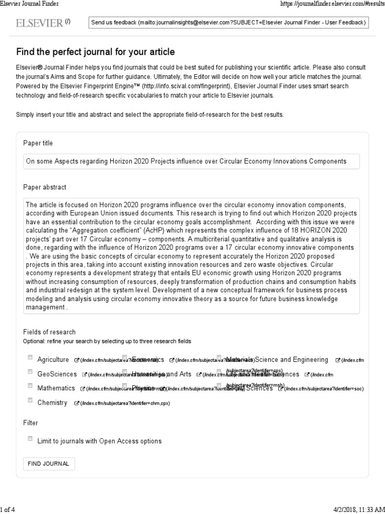 Elsevier Journal Finder Open Access Academic Journal