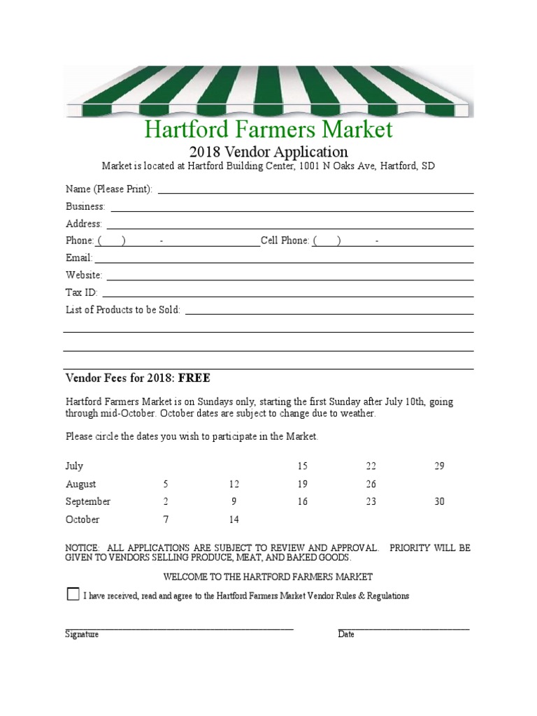 2018 Farmers Market Vendor Application | PDF | Farmers' Market ...