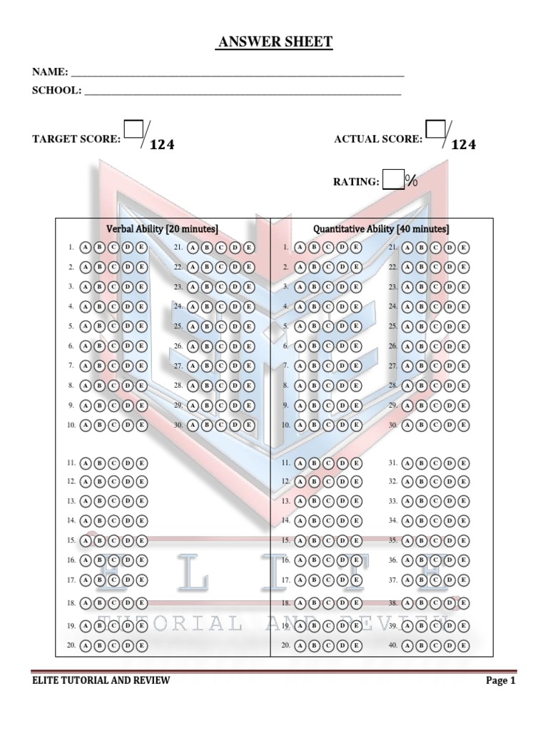 EXAM ANSWER SHEET A To E PDF | PDF | Standardized Tests | Tests