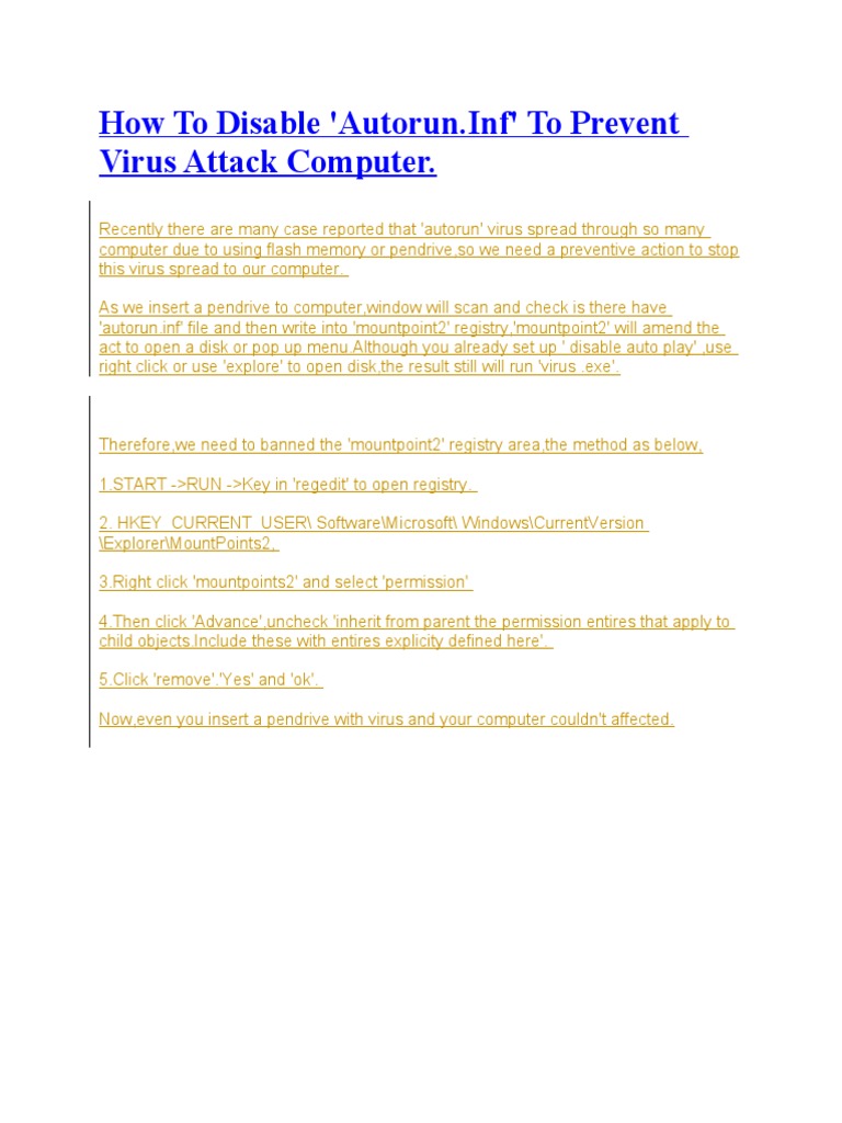 Disable Auto Run Virus | PDF | Games & Activities