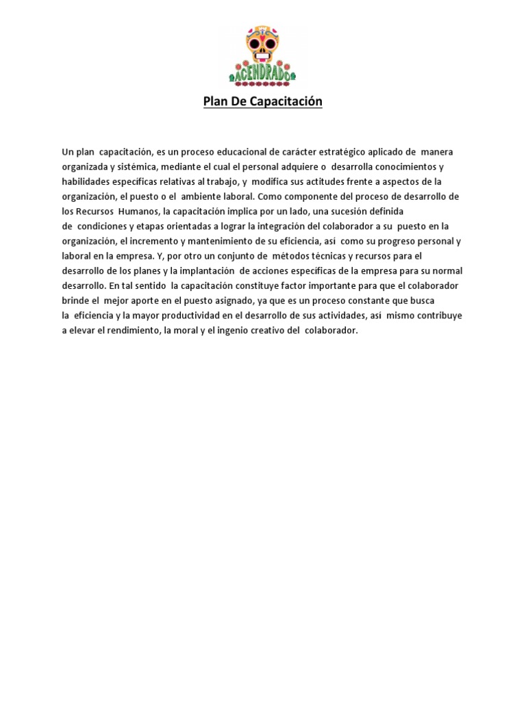 Plan de Capacitación para Recursos Humanos | PDF | Gestión de recursos ...