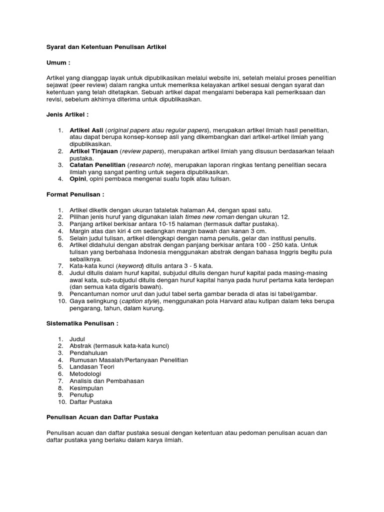 Syarat Dan Ketentuan Penulisan Artikel