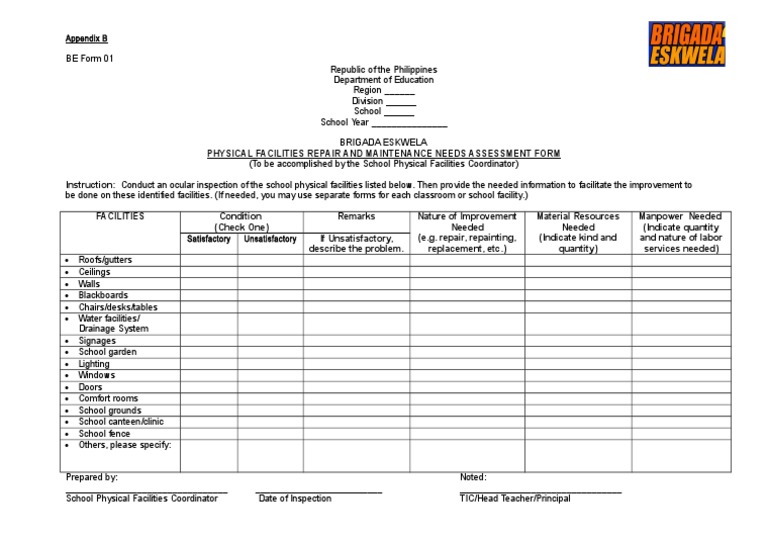 Appendix B. BE Form 01 | PDF