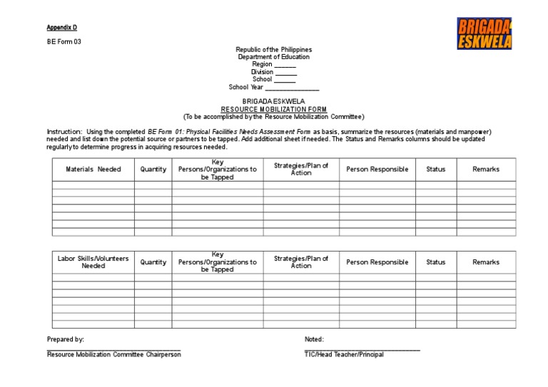 Brigada Eskwela Resource Mobilization Form | PDF | Business