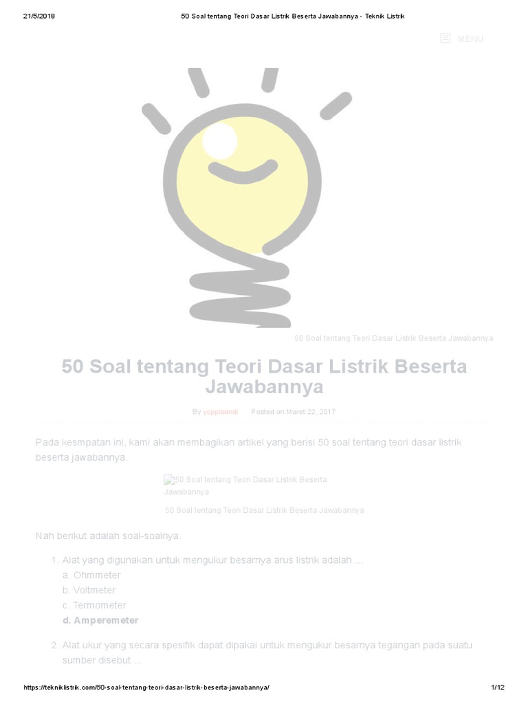 50 Soal Tentang Teori Dasar Listrik Beserta Jawabannya 50 Soal Tentang Teori Dasar Listrik Beserta Jawabannya