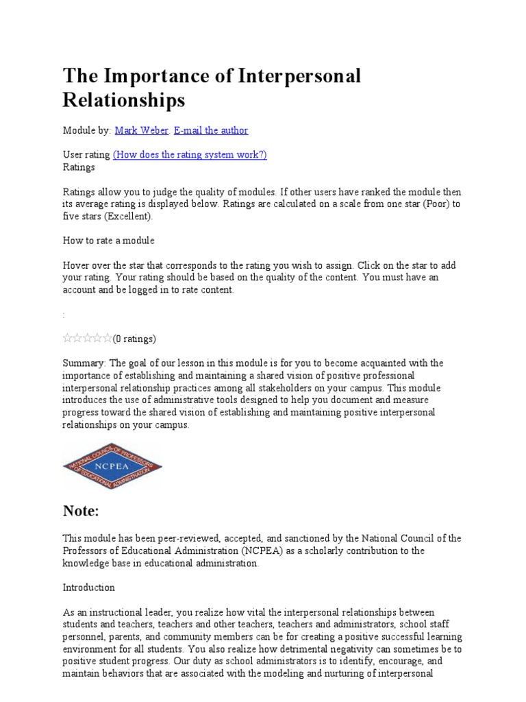 The Importance of Interpersonal Relationships | PDF | Interpersonal ...